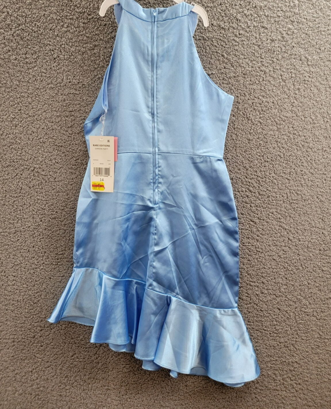 Rare Editions Sleeveless Imitation Pearl Halter Dress Big Girls 14 Blue Back Zip - Picture 11 of 16