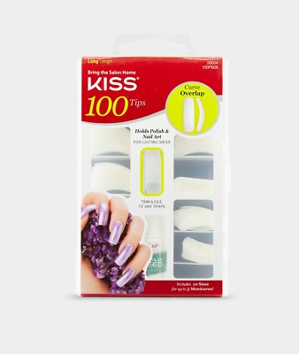 KISS CURVE OVERLAP 100 TIPS #20004 100PS08 LONG LENGTH GLUE ON FALSE NAILS