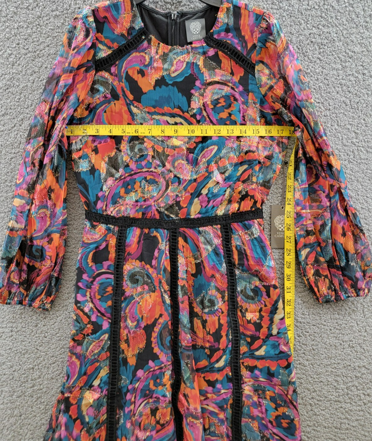 Vince Camuto Metallic Chiffon Fit & Flare Dress Women's 6 Multi Quarter Sleeve - Picture 8 of 18