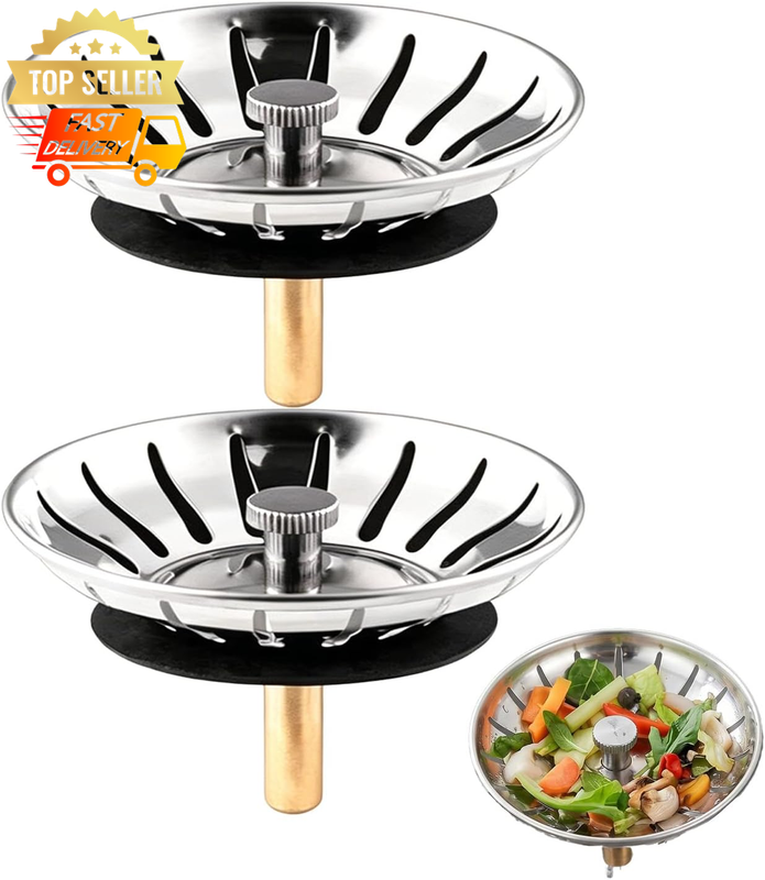 2PCS Stainless Steel Sink Strainers 80mm Drain Stoppers Rustproof Filters