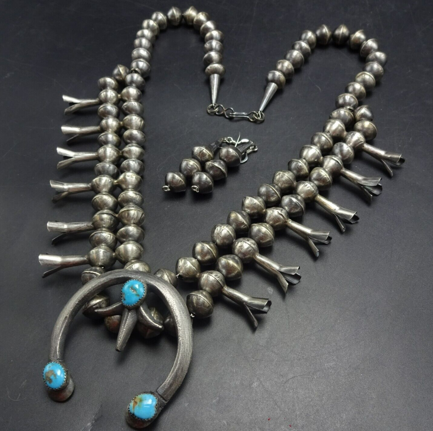 Old Style NAVAJO Sterling Silver TURQUOISE Squash Blossom