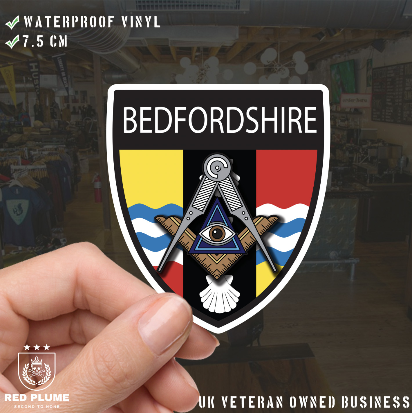 Bedfordshire Masonic Shield Sticker - Picture 1 of 4