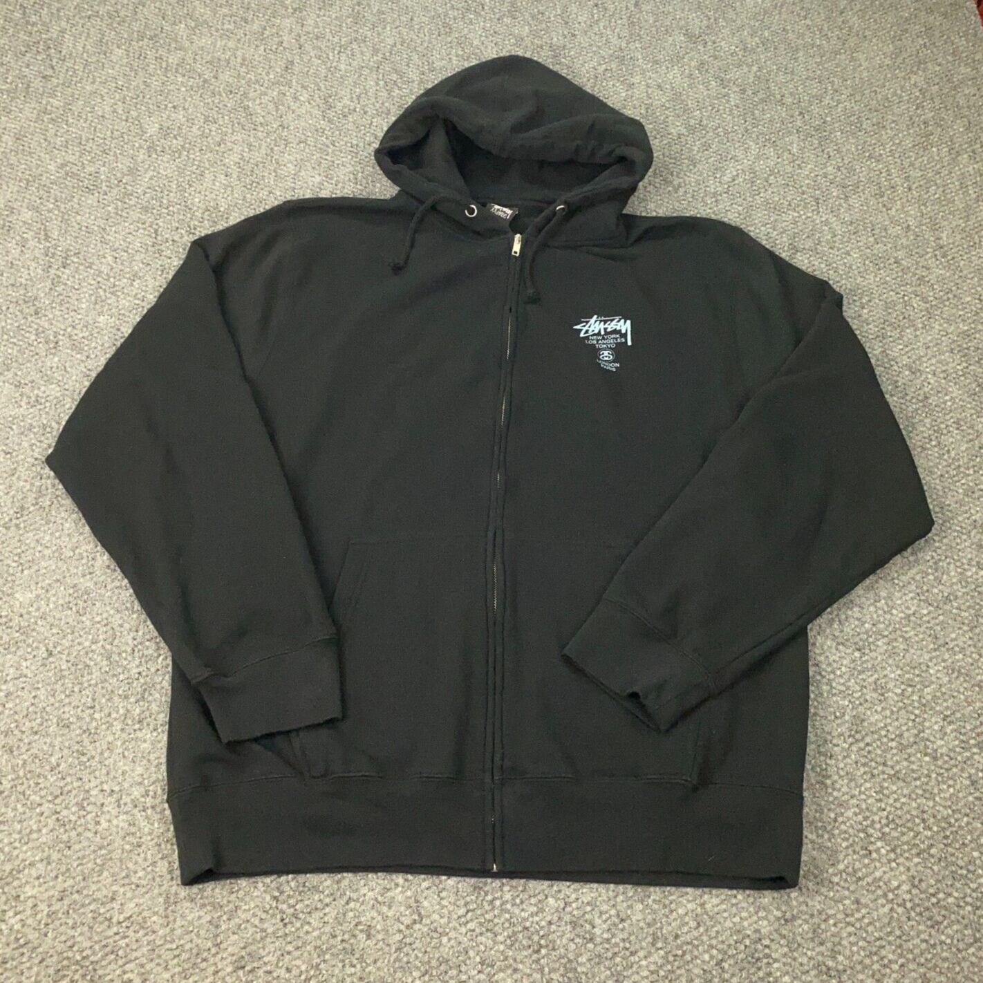 Stussy World Tour Zip Hoodie Mens XXL Black | eBay