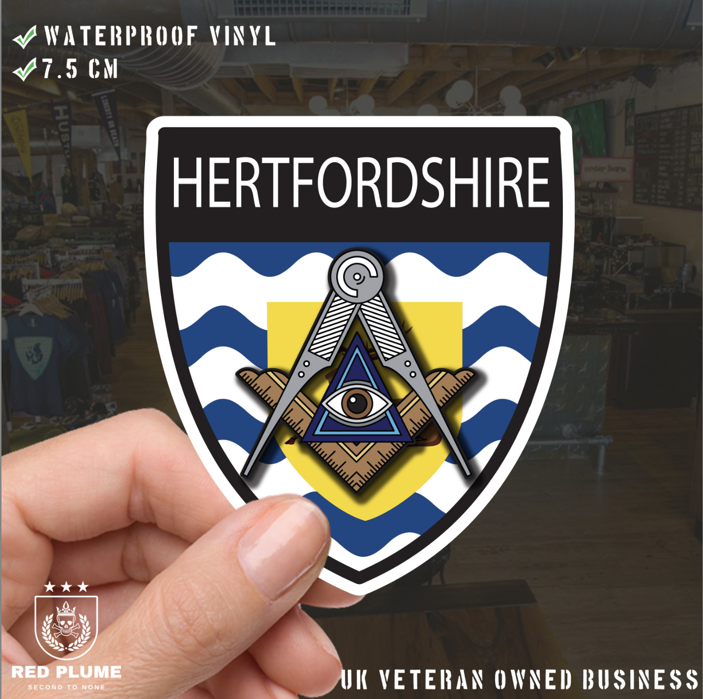 Hertfordshire Masonic Shield Sticker - Picture 1 of 4