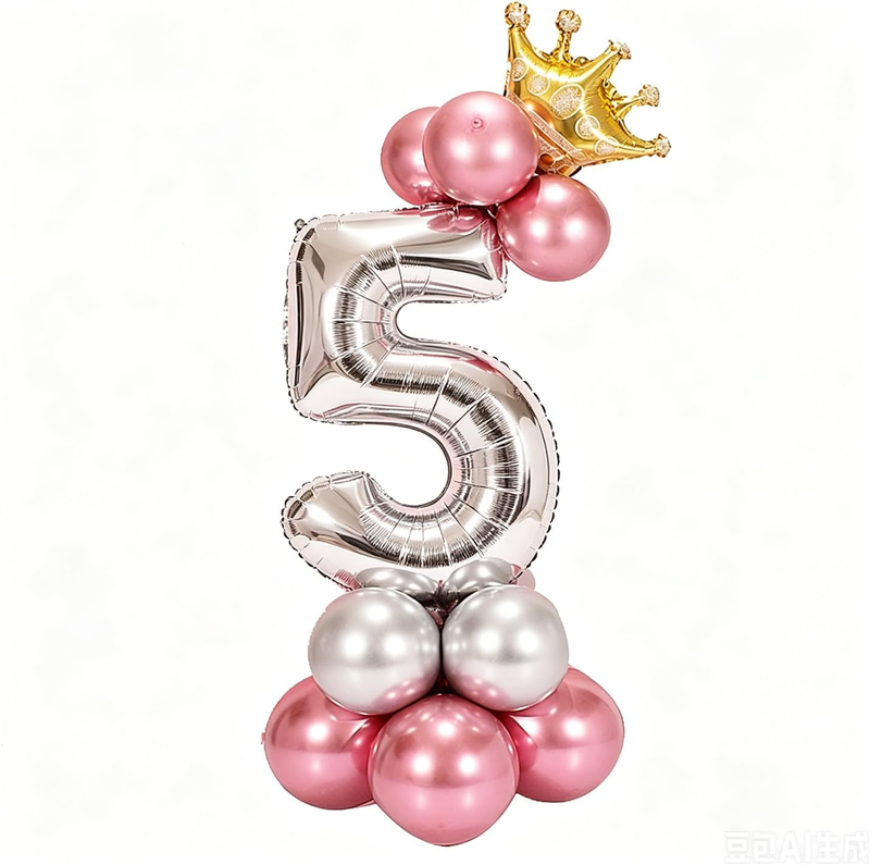 Number 5 Balloon Set with Letter 5 Balloons with Crown Balloons, Digital 5 Ballo