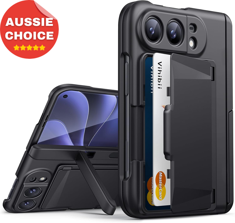 iPhone Duo Case Black Card Holder Stand 1-2 Cards Ultra Slim Protective Cover