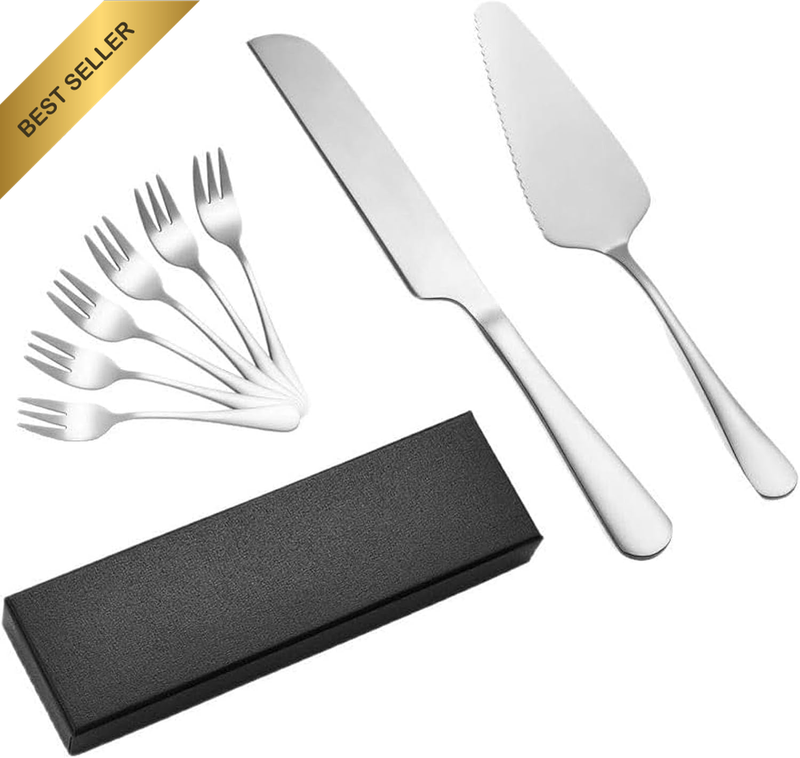 Wedding Cake Knife and Server Set with 8Pc Forks Silver