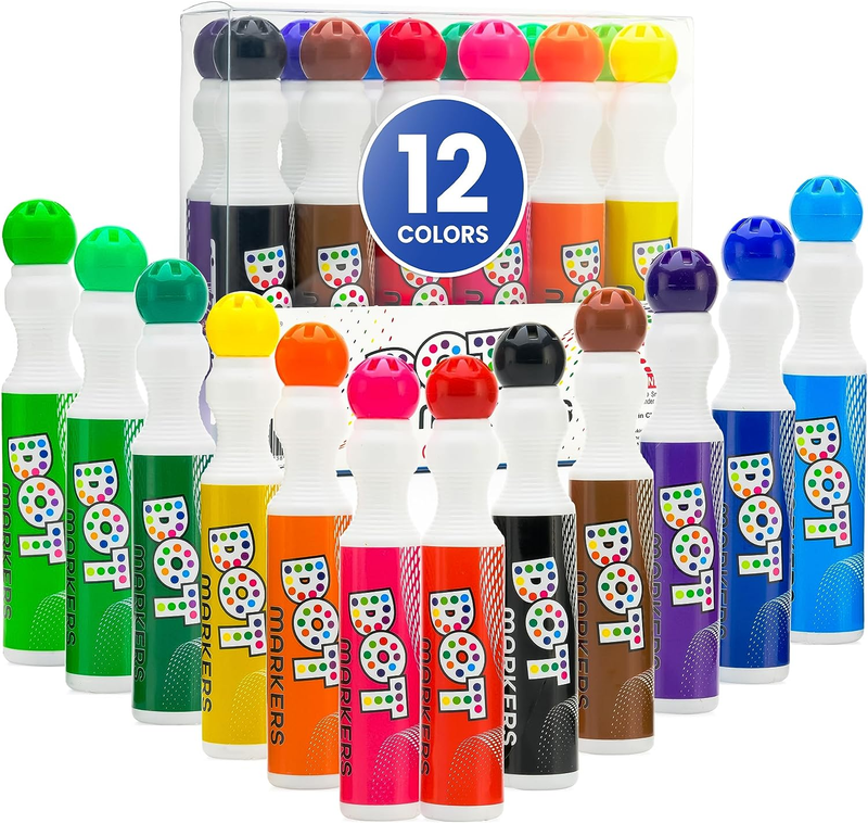 Washable Dot Markers for Toddlers, 12 Colors (40Ml 1.35Oz) Paint Marker Art Set,