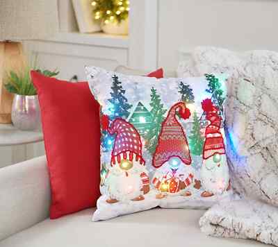 NEW Home Reflections 18'' Holiday Dec Pillows - 1 LED, 1 Solid KNOMES/RED