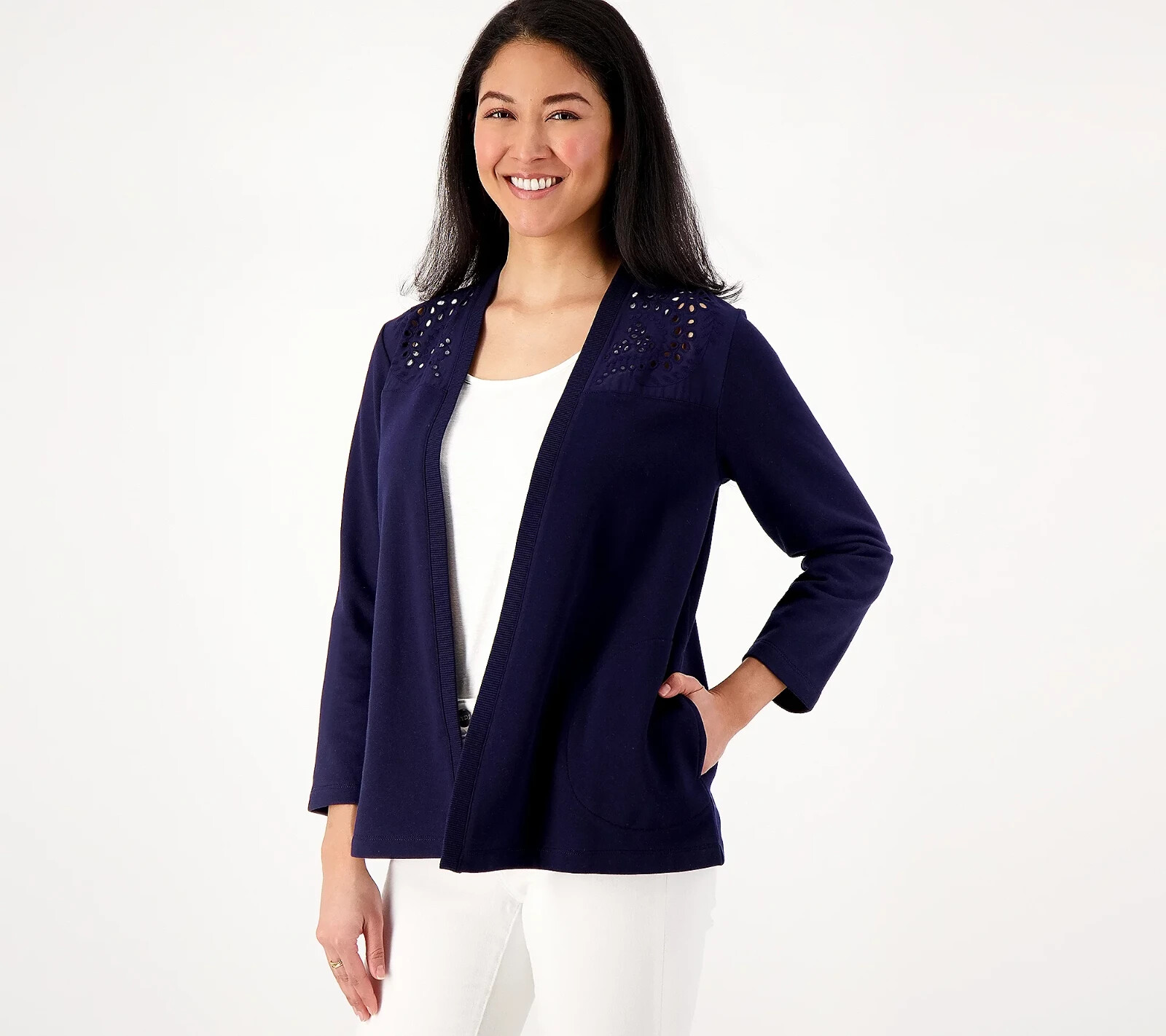 [GRAVER]★BASIC KNIT CARDIGAN Susan Graver Modern Essentials Petite Liquid Knit Cardigan