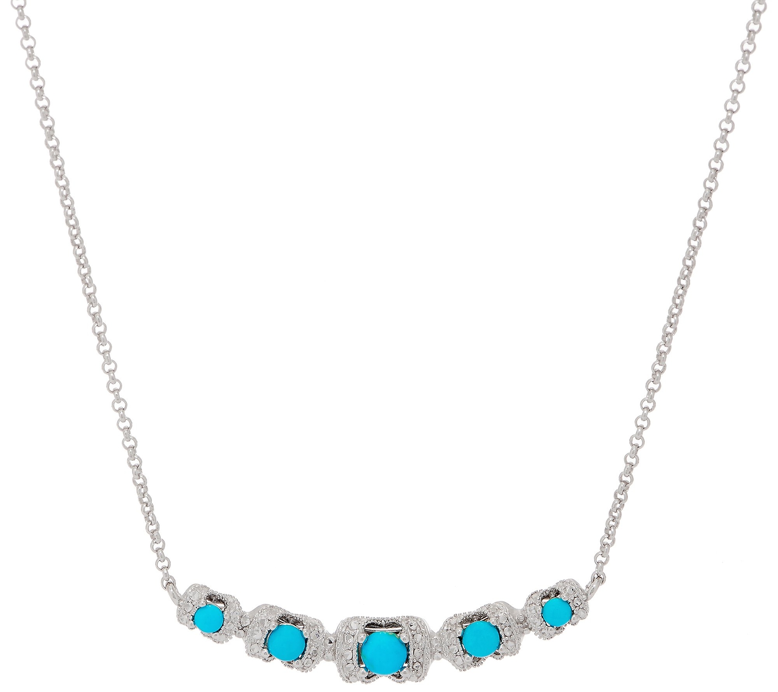 QVC Sterling Silver Turquoise Gemstone Diamond Cut Curved Bar 20" Necklace