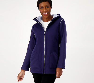 Susan Graver Reversible Polar Fleece Sherpa Jacket Navy Ice Blue