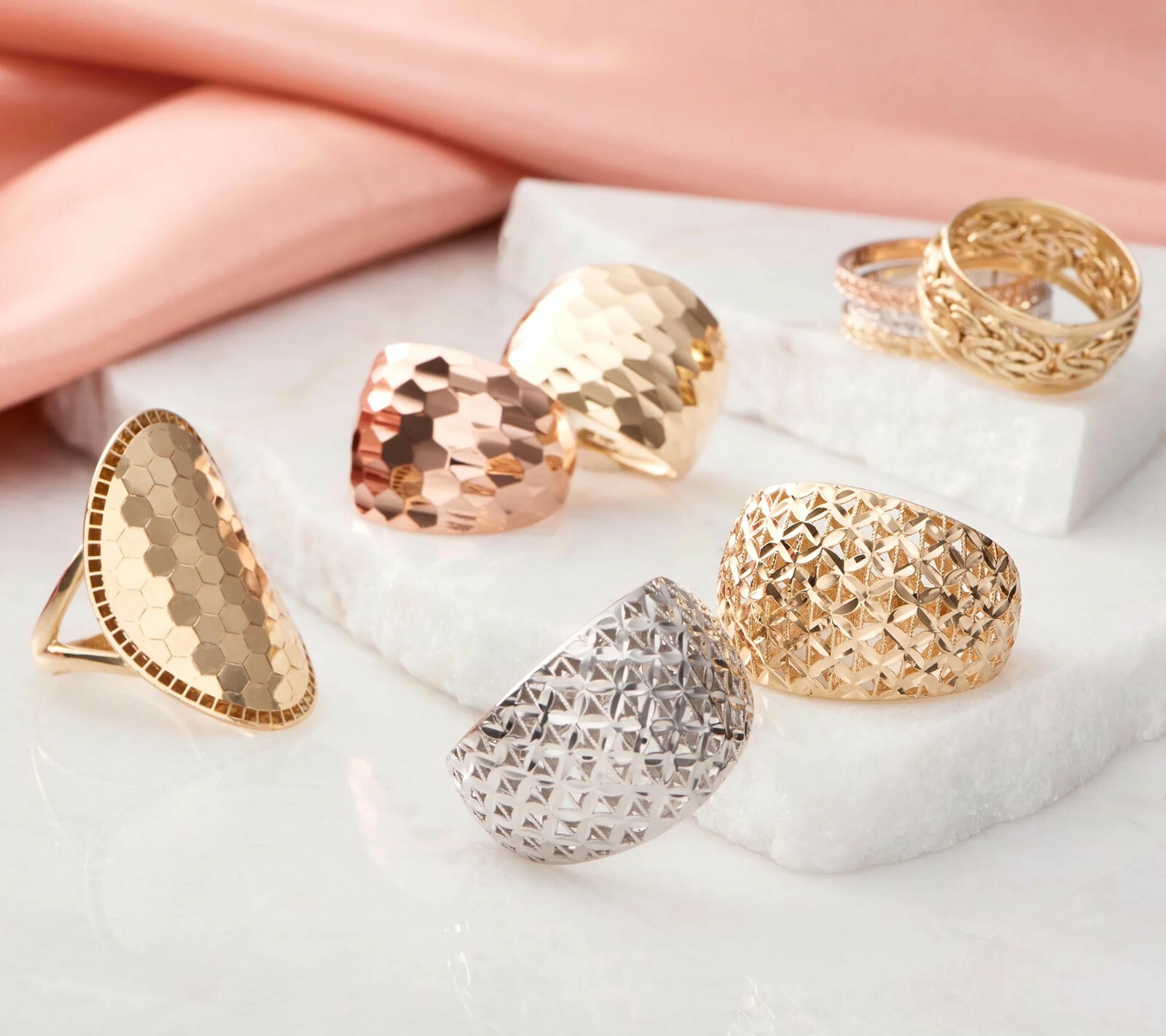 Pre-owned Qvc Adorna Diamond Cut Mosaic Tapered Graduated Band Ring Real 14k Yellow Gold