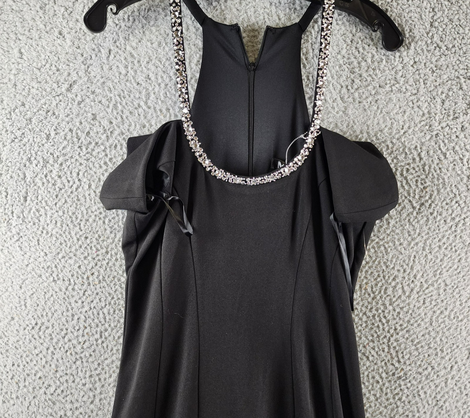 AQUA Embellished Neck Cutout Scuba Gown Women's 12 Black Scoop Neck Back Zip - Picture 5 of 14