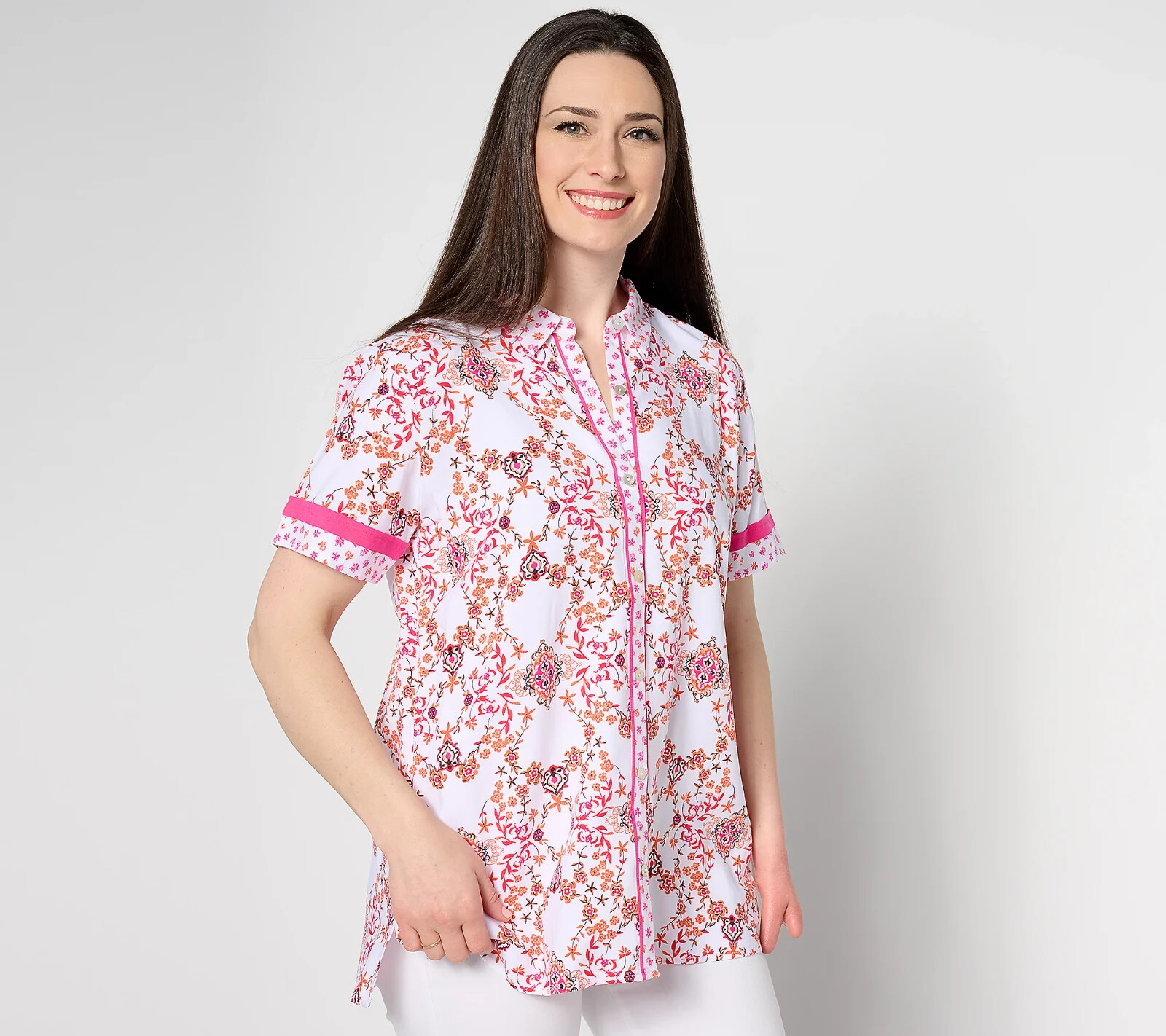 Susan Graver PASSPORT Rayon Woven Button Front Tunic