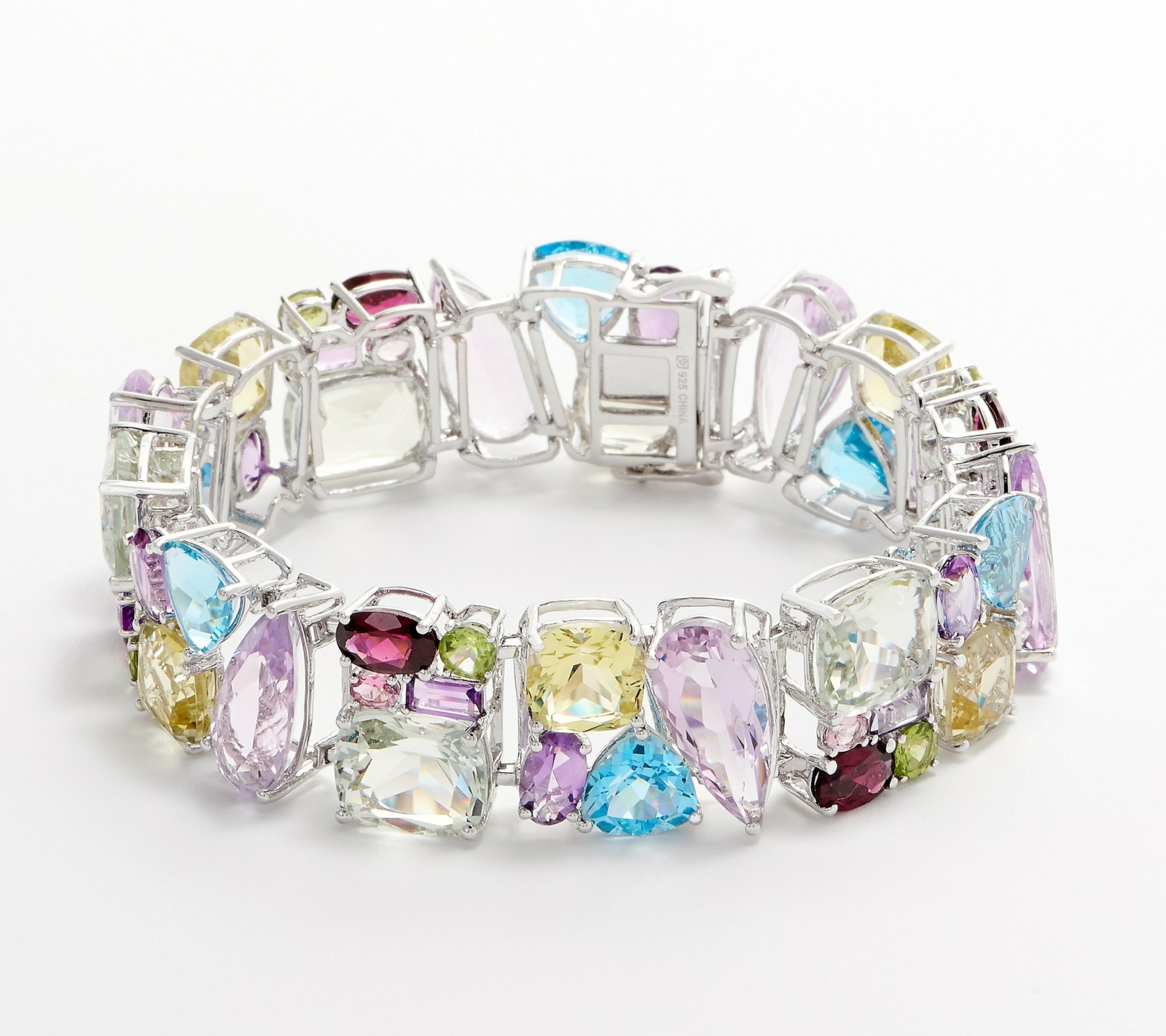 QVC Sterling Silver Springtone Gemstone Bracelet, 100.00cttw