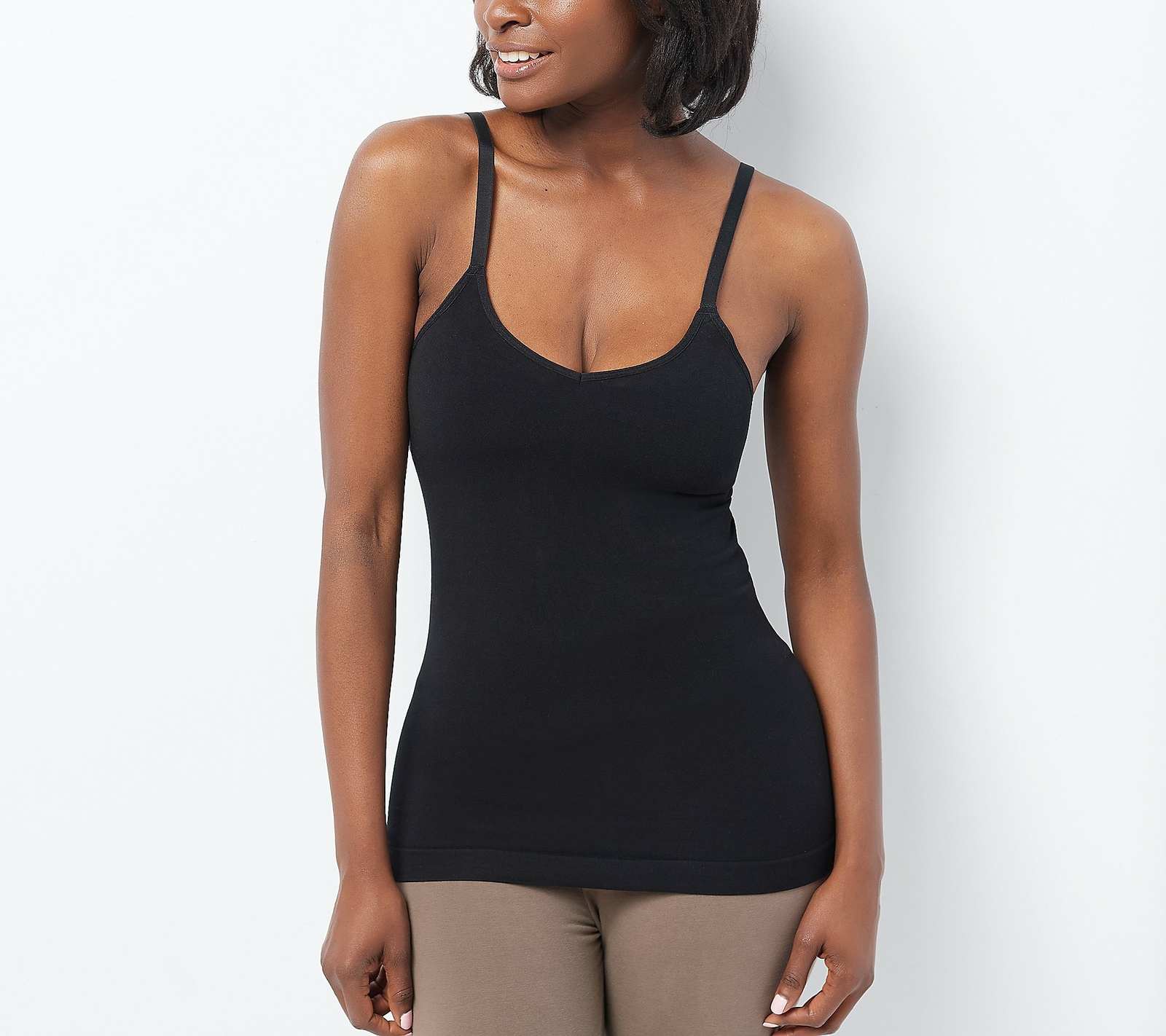 Breezies Seamless Soft Support Camisole w/Built-In Bra-Black