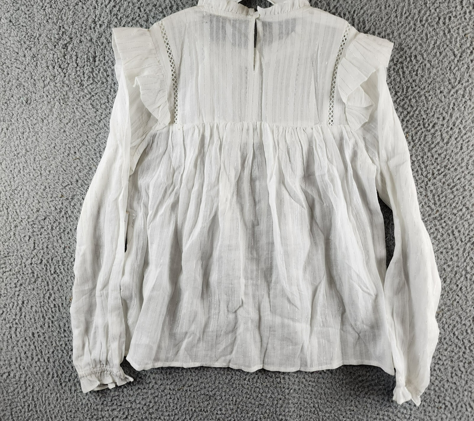 AQUA Pleated Blouse Women's XS White Ruffle Long Sleeve Button Back Closure - Picture 12 of 14