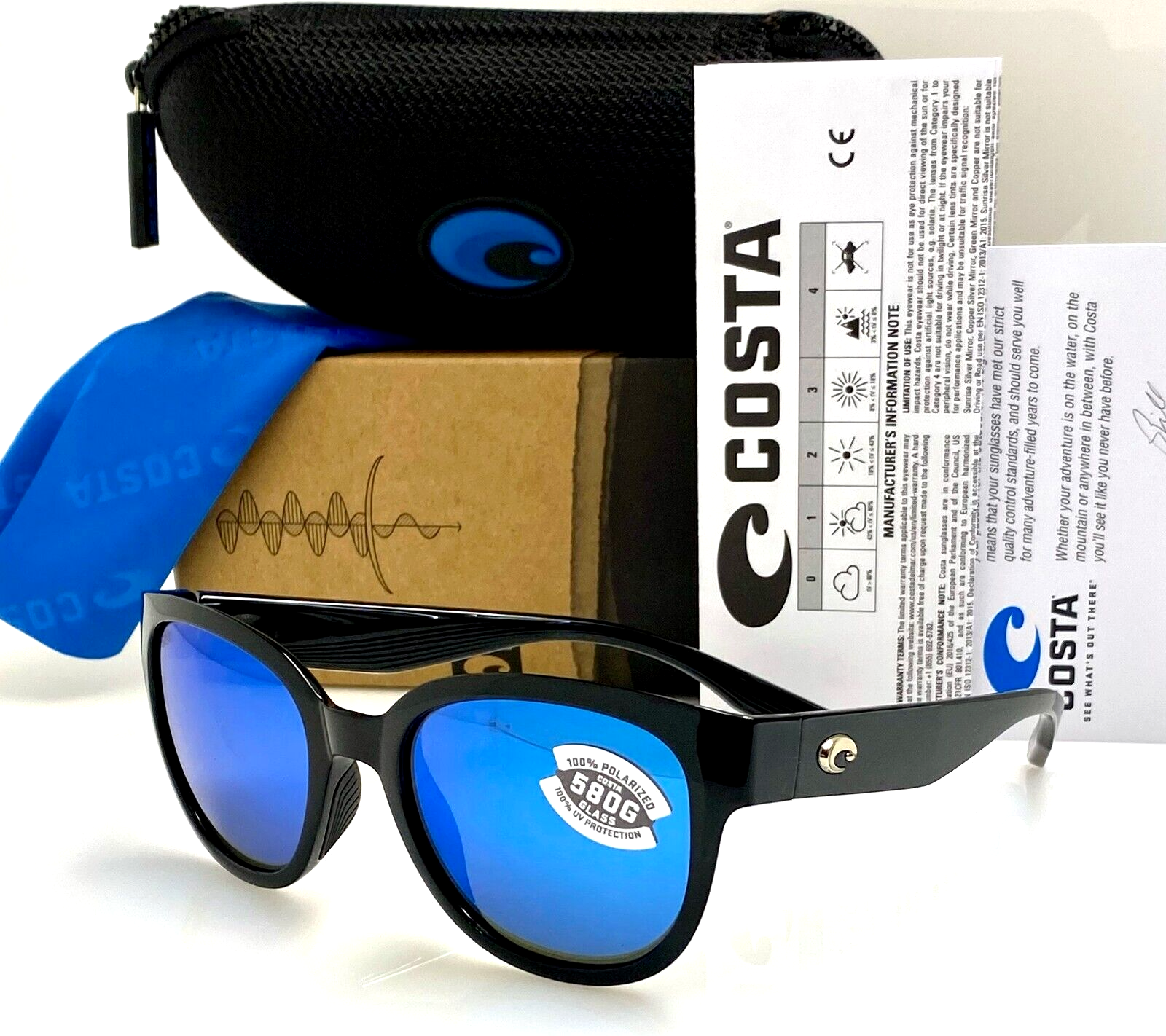 Pre-owned Costa Del Mar Salina Polarized Sunglasses Black / Blue Mirror Glass 580g