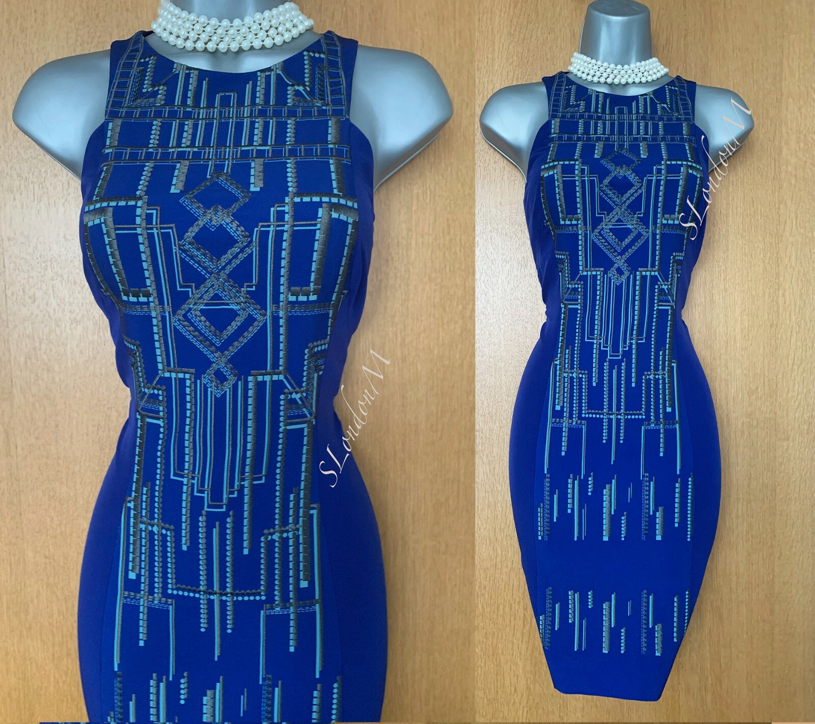 【Karen Millen】タイネック リボン プリント ドレス Karen Millen UK 10 Tribal Print Embroidery Zip Back Party