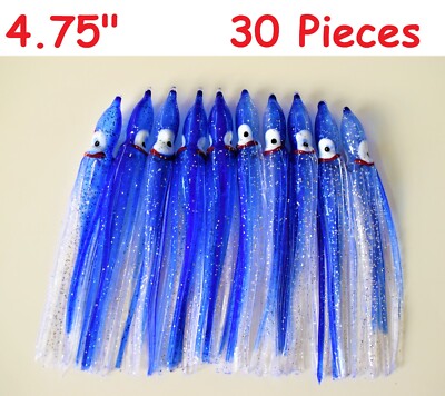 10 to 100 pcs 4.75''Hoochies Squid Skirts Octopus Trolling Fish Lures Blue/Silver