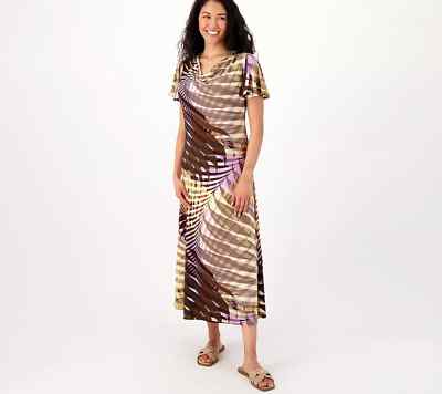 Attitudes Renee Como Jersey Flutter Sleeve Dress-Lilac Palm-Petite Large-A601015