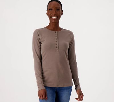 Girl With Curves Jersey Knit Henley Top Shirt Mocha XL New