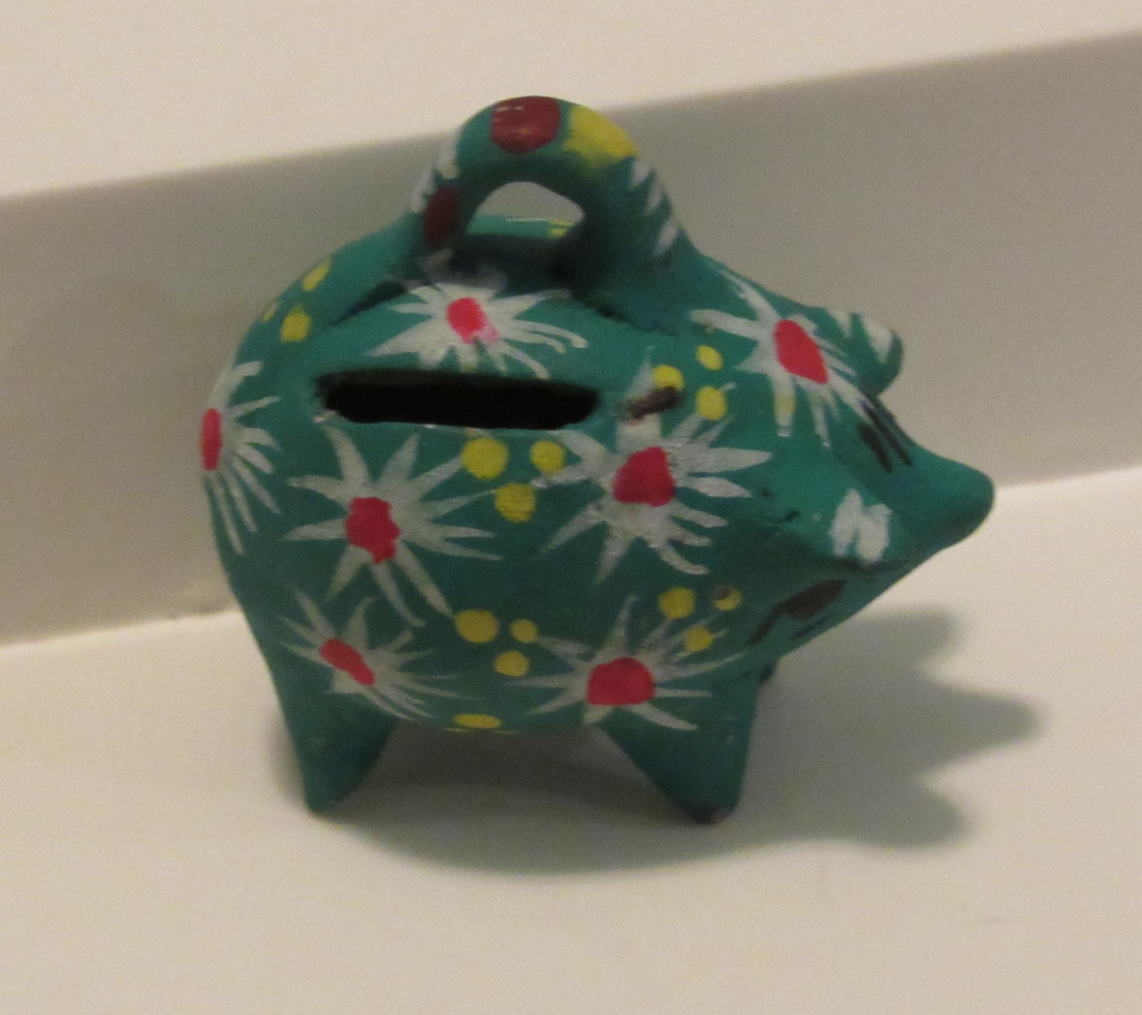 Barbie Dollhouse Mini Green Handled Piggy Penny Coin Bank Ceramic Mexico?