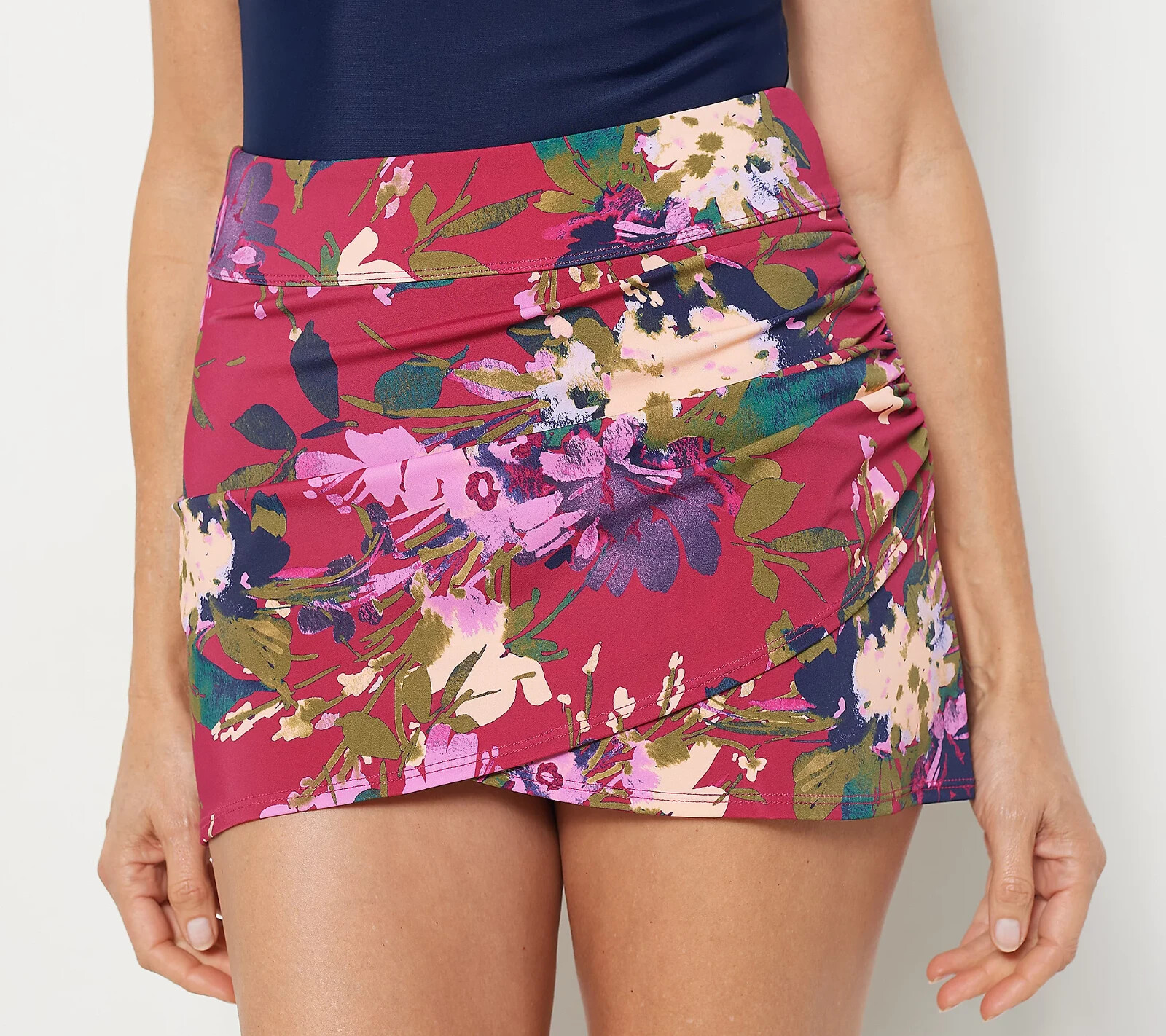 Denim & Co. Beach Pull-On Wrapped Swim Overskirt-Magenta