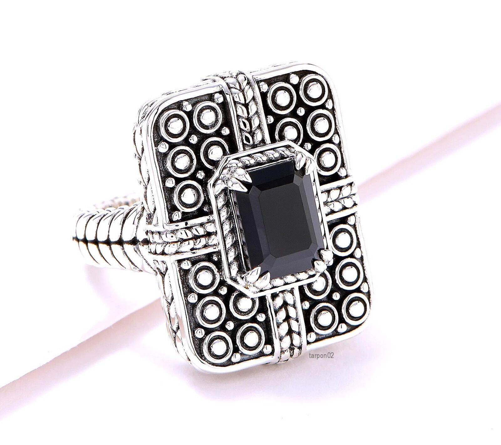 John Hardy JAI Black Spinel 2.80ct Tablet Textured Sterling John Hardy JAI Black Spinel 2.80ct Tablet Textured Sterling