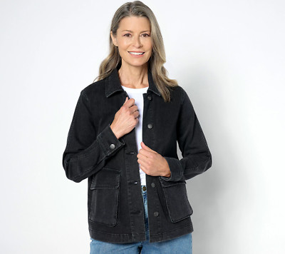 NEW Me by Jennie Garth X-Small The Dylan Denim Jacket in Washed Black QVC 2406