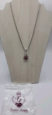 premiere designs Necklace Silver Tone Chain Coral Stone Pendant West NOS 17-20''