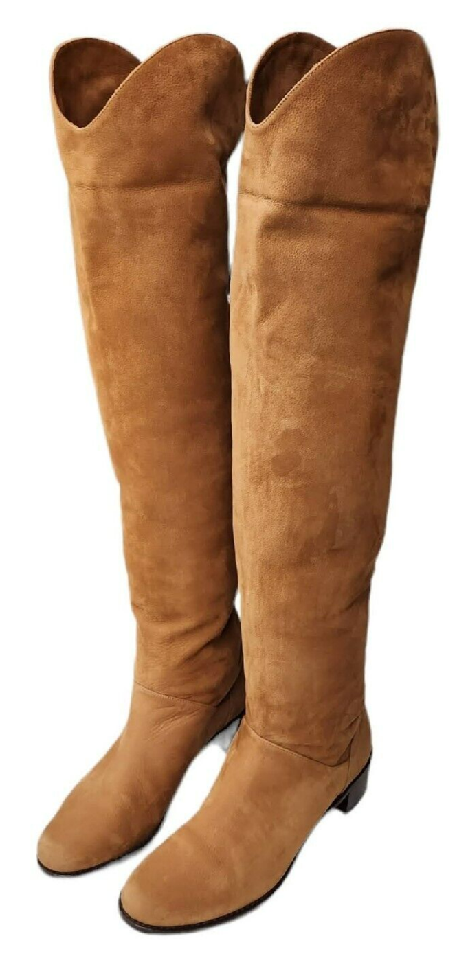 Stuart Weitzman Boots Womens Size 9M Suede Pull On Camel Tan Knee High