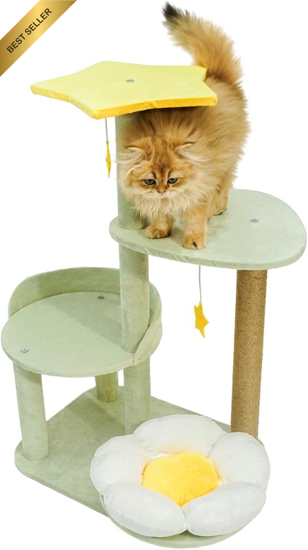 Stellar Play Multi-Level Cat Tree with Free Moon Pad - Soft Plush Finish, Scratc