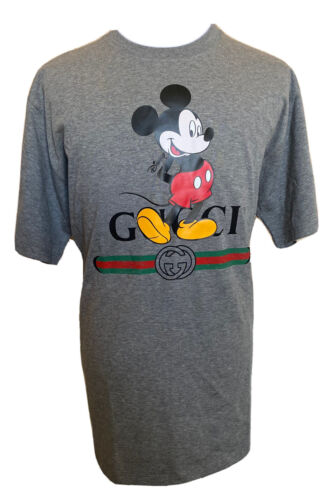 Pre-owned Gucci Mickey Mouse Gray Cotton Jersey T-shirt Size Large (oversized) 565806