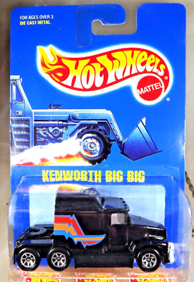 1991 Hot Wheels Blue Card #76 KENWORTH BIG RIG Black w/Closed Hitch w/7 Sp Wheel