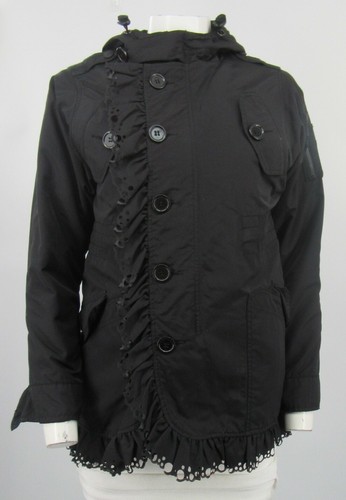 Red Valentino Black Lined Rain Jacket w/ Ruffle Trim sz 42