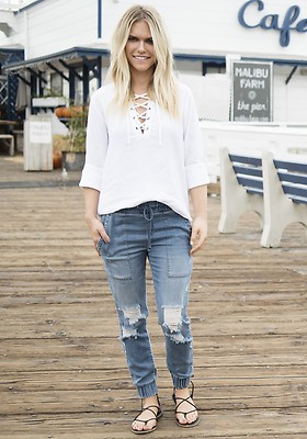 NEW CLOTH & STONE SzS SHEER HENLEY LACE UP LONG SLEEVE SHIRT