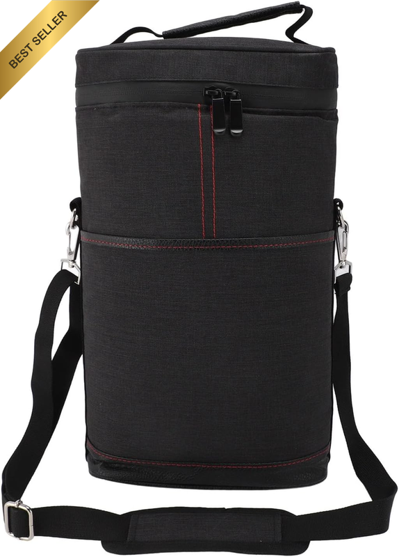 2 Bottle Cooler Bag, Insulated Padded Wine Tote Carrier with Handle and Adjustab