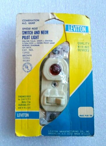 Vintage Leviton Neon Pilot Lamp Switch Combo 12904 Ivory, AC Quiet, NOS USA Made