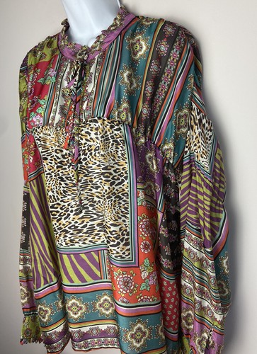Pre-owned Johnny Was Patch Finn Blouse Xl In Multicolor