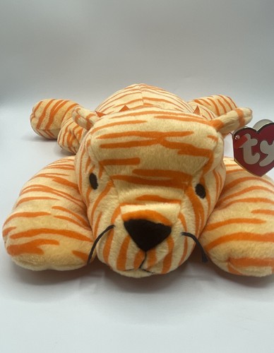 TY Pillow Pal PURR Cat Kitty Plush Toy 1996 Retired Orange Striped 13”