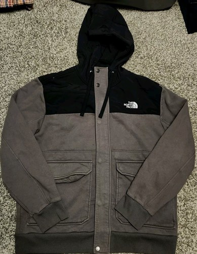 North Face Jacket Adult Medium Black Gray Logo Hooded Pocket