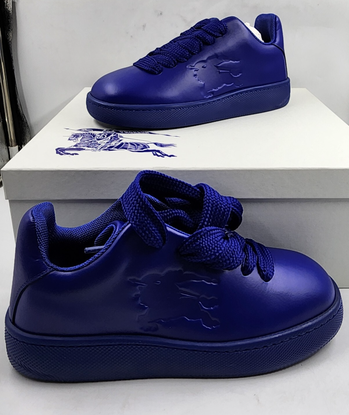 Burberry Leather Box Low-Top Sneakers Men's 40/7 US Knight Round Toe Lace Up - Picture 2 of 16