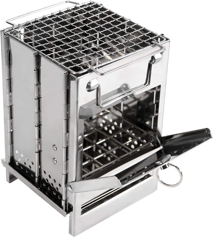 Wood Burning Camp Stove Folding Stainless Steel 304# Grill, 