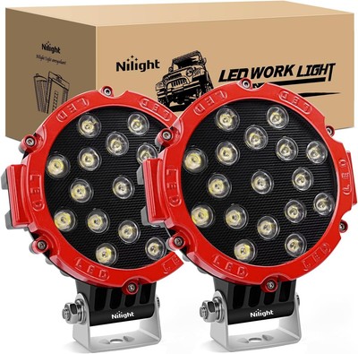 Nilight Led Light Bar 2PCS 7'' 51w 5100LM Red Round Spot LED Light