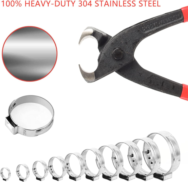 304 Stainless Steel Single Ear Hose Clamps -  115Pcs 6-28.6mm Stepless Hose Clam