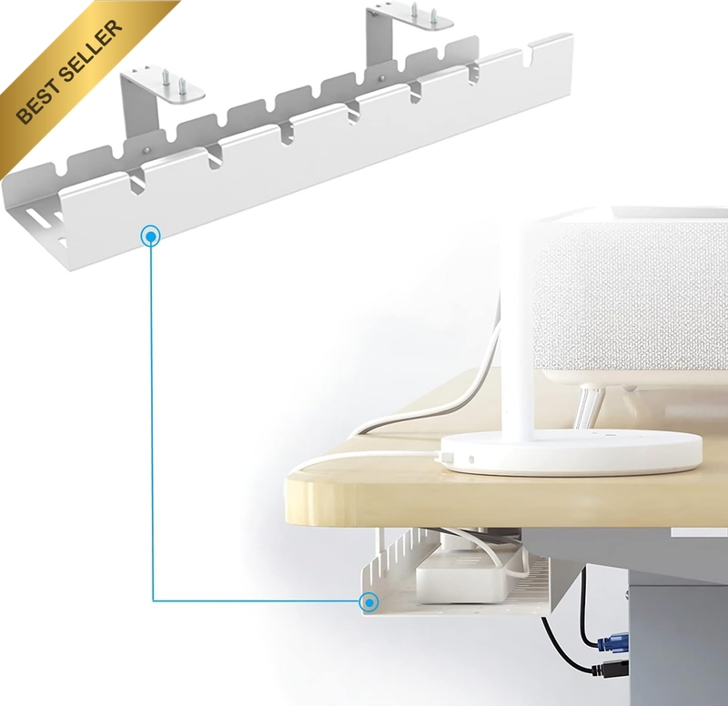 Under Desk Cable Management Tray, [20 Inch,Alloy Steel,White] Perfect for Standi