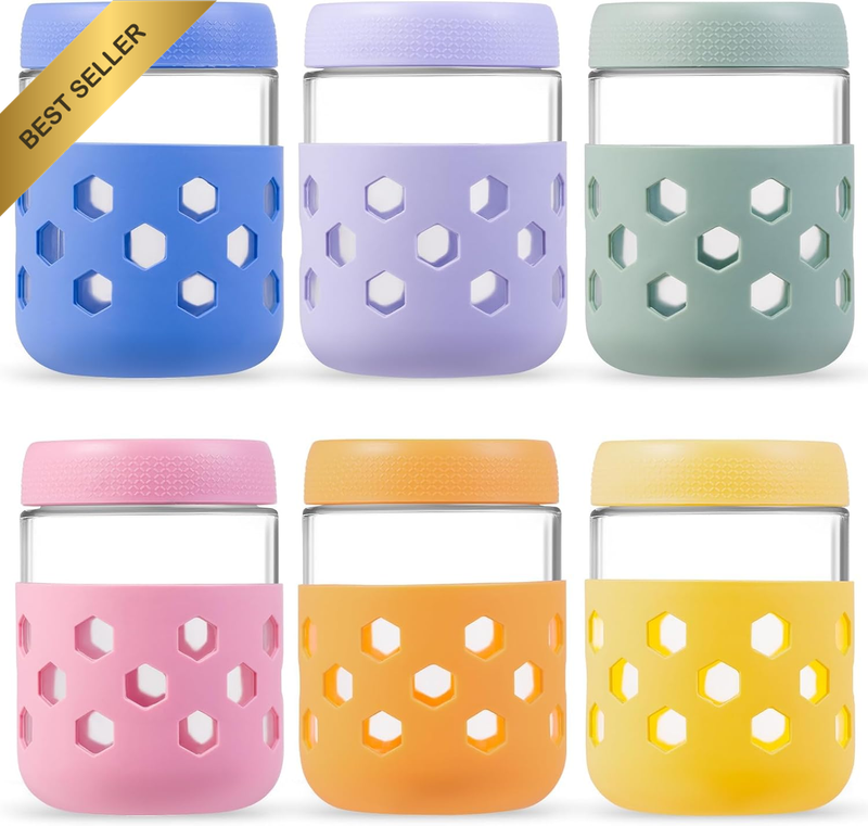 6 Pk 500ML Mason Jars Silicone Sleeves Airtight Overnight Oats Meal Prep