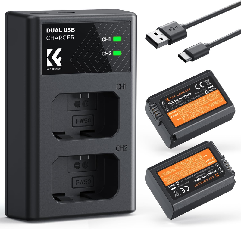 NP-FW50 Battery and Dual Battery Charger for Sony ZV-E10 Batteries Compatible wi